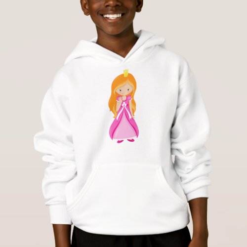 Cute Princess Crown Orange Hair Pink Dress Hoodie