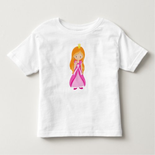 Cute Princess Crown Orange Hair Pink Dress Toddler T_shirt