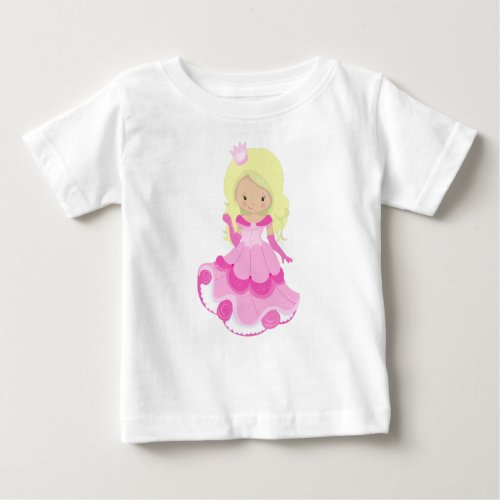 Cute Princess Crown Pink Dress Blonde Hair Baby T_Shirt