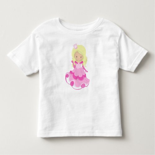 Cute Princess Crown Pink Dress Blonde Hair Toddler T_shirt