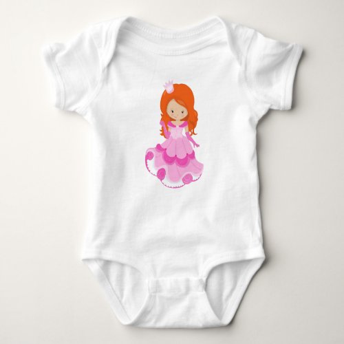 Cute Princess Crown Pink Dress Orange Hair Baby Bodysuit