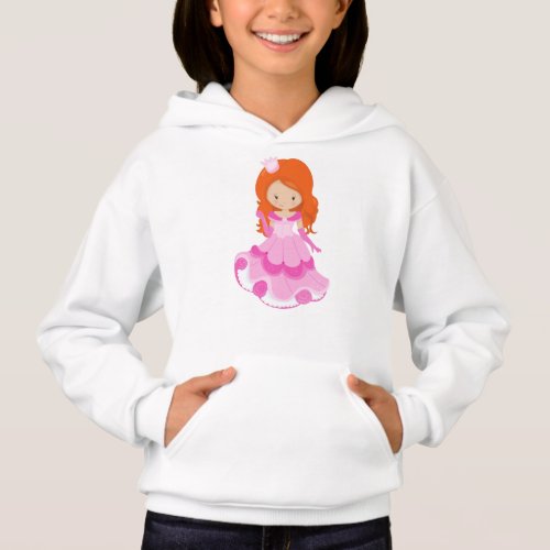 Cute Princess Crown Pink Dress Orange Hair Hoodie