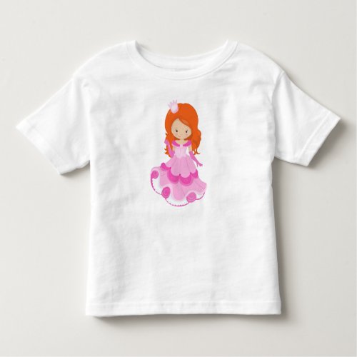 Cute Princess Crown Pink Dress Orange Hair Toddler T_shirt