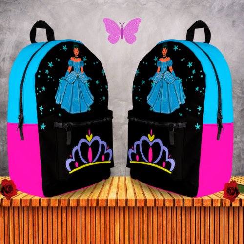 Cute Princess Crown Stars Girls School Bag Black