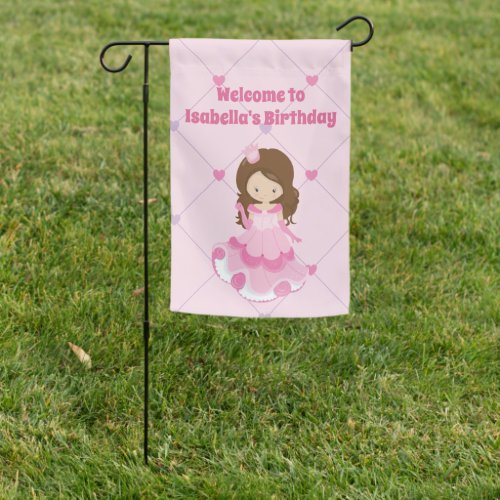 Cute Princess Custom Pink Kids Birthday Party Garden Flag