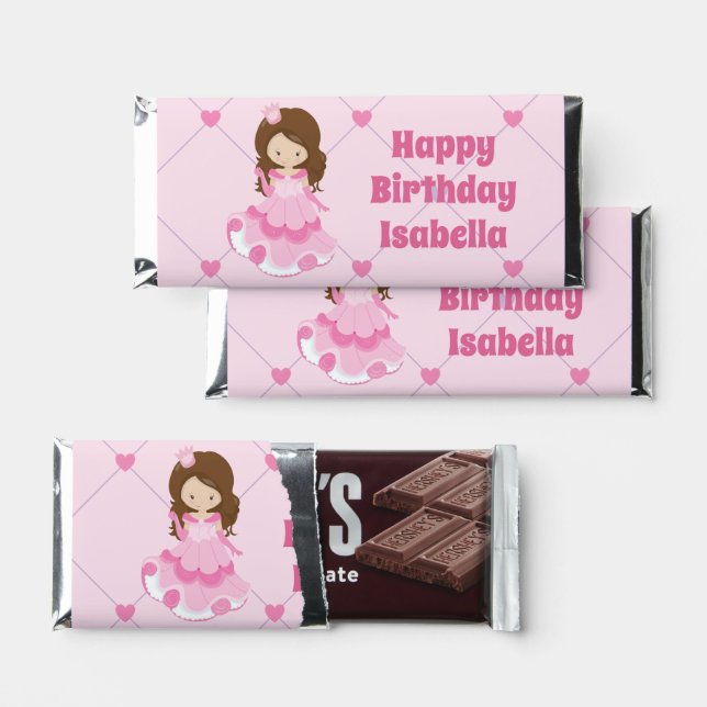 Cute Princess Custom Pink Kids Birthday Party Hershey Bar Favors (Front)