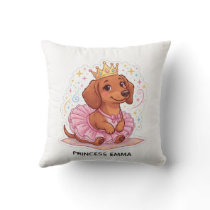 Cute Princess Dachshund Custom Name Cute Girl T-Sh Throw Pillow