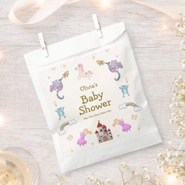 Cute Princess Dragon Unicorn Baby Shower Favor Bag (Clipped)