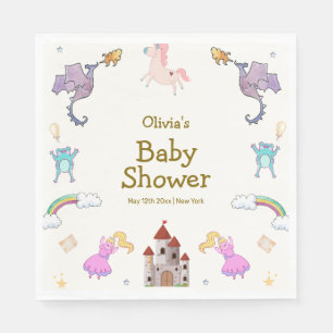 Cute Princess Dragon Unicorn Baby Shower Napkins
