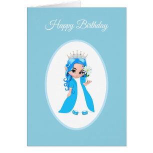Cute Princess Dressed in Light Blue Birthday Card