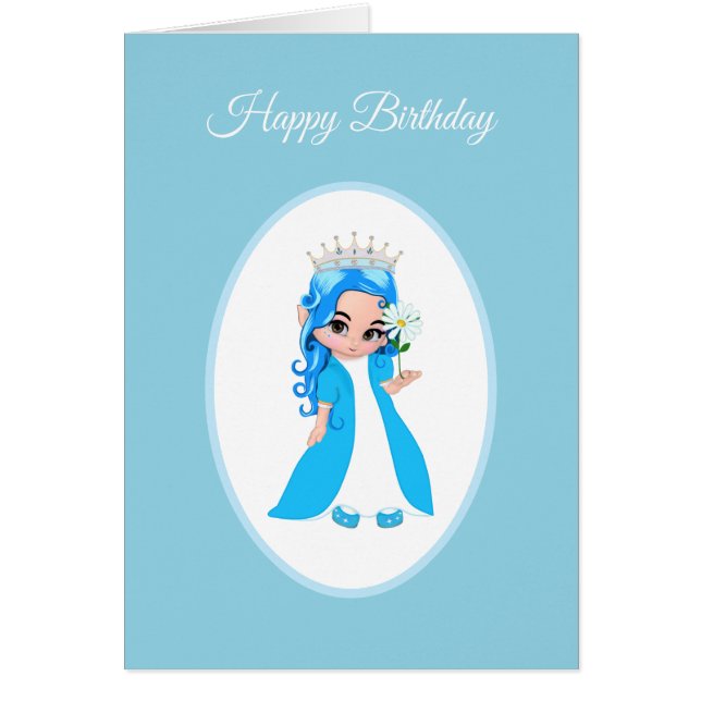 Cute Princess Dressed in Light Blue Birthday Card (Front)