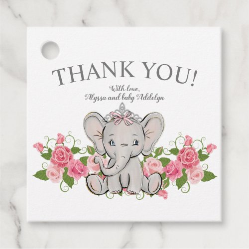 Cute Princess Elephant Baby Girl Shower Thank You Favor Tags