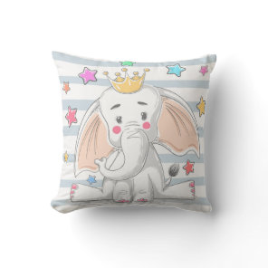 Cute Princess Elephant Throw Pillow