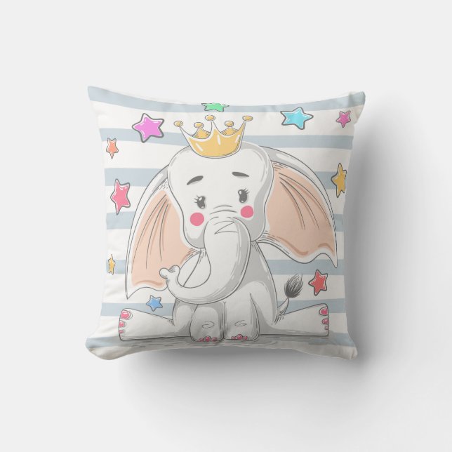 Cute Princess Elephant Throw Pillow (Front)