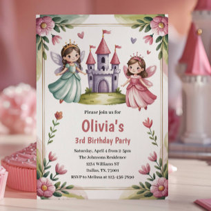 Cute Princess Fairy 3rd Birthday Party Invitation