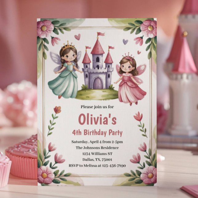 Cute Princess Fairy 4th Birthday Party Invitation (Creator Uploaded)