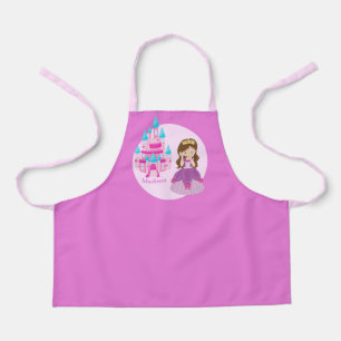 Cute Princess Girl Castle Pink Monogram Kids Apron