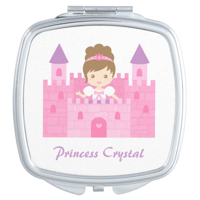 Cute Princess Girl in Pink Castle Compact Mirror (Front)