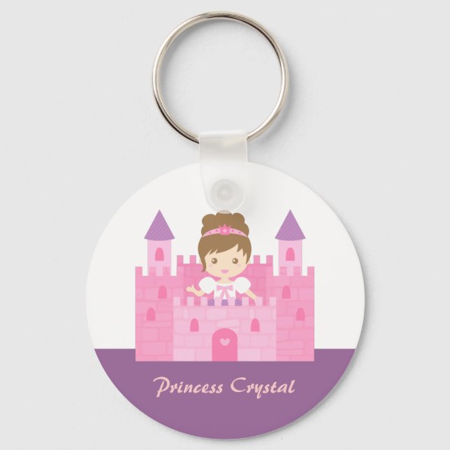 Cute Princess Girl in Pink Castle Fairytale Keychain (Front)