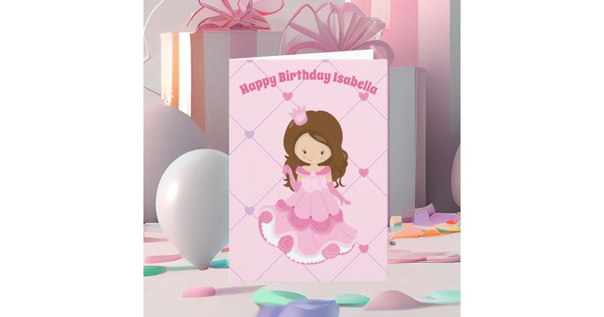 Cute Princess Girl Pink Custom Kids Happy Birthday Card | Zazzle