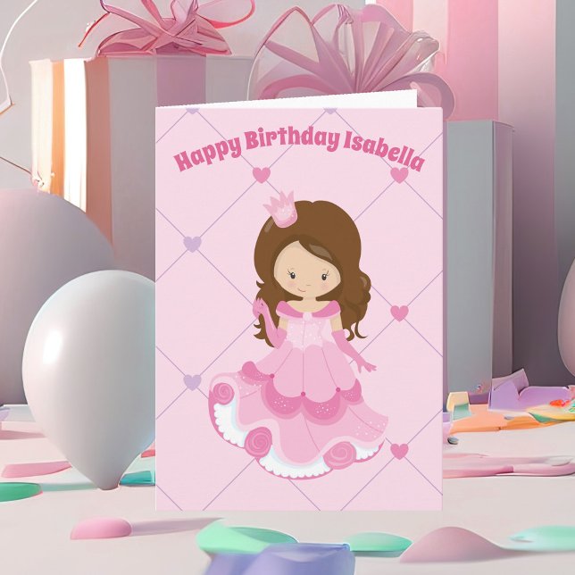 Cute Princess Girl Pink Custom Kids Happy Birthday Card (Creator Uploaded)