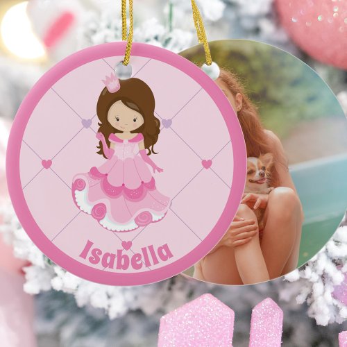 Cute Princess Girl Pink Custom Photo on Back Ceramic Ornament