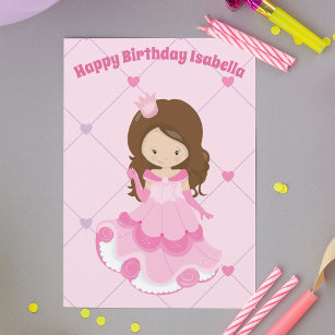 Cute Princess Girl Pink Kids Custom Happy Birthday Card