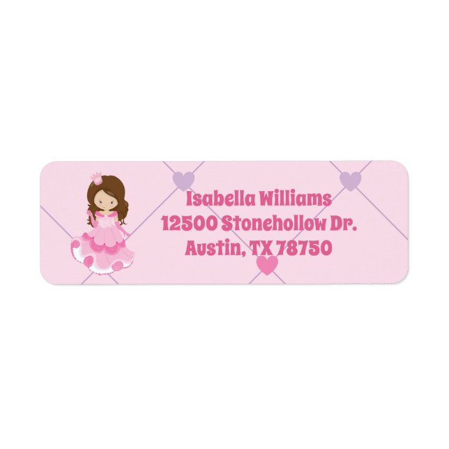 Cute Princess Girl Pink Kids Return Address Label (Front)