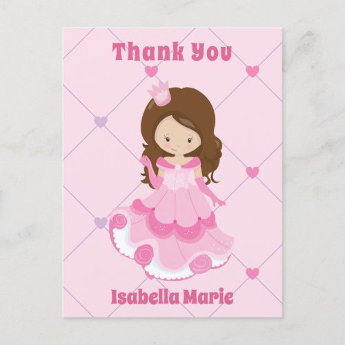 Cute Princess Girl Pink Personalized Thank You Postcard