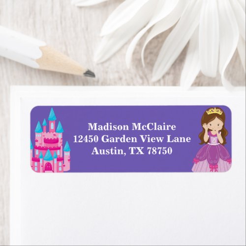 Cute Princess Girl Purple Kids Return Address Label