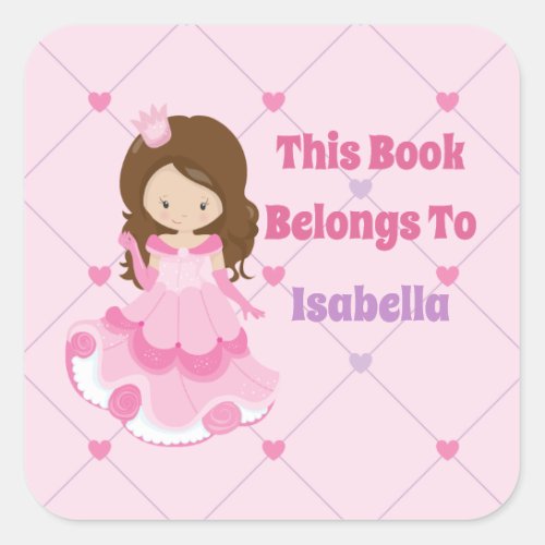 Cute Princess Girl This Book Belongs to Custom Square Sticker