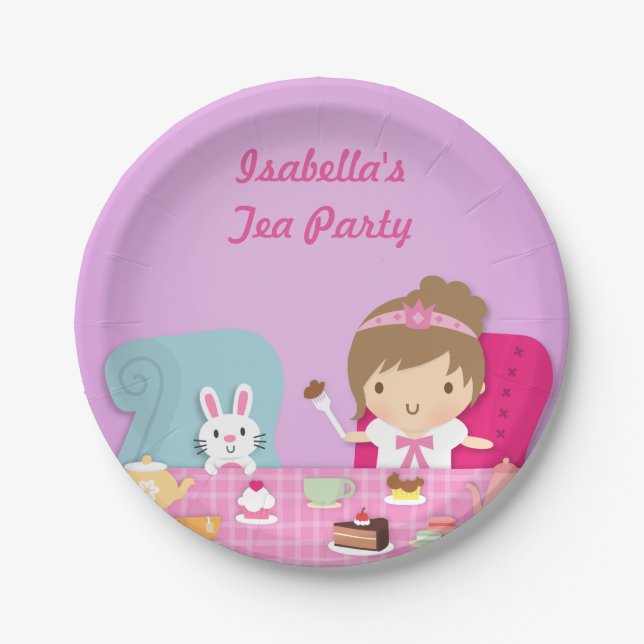 Cute Princess Girls Tea Party Birthday Paper Plates (Front)