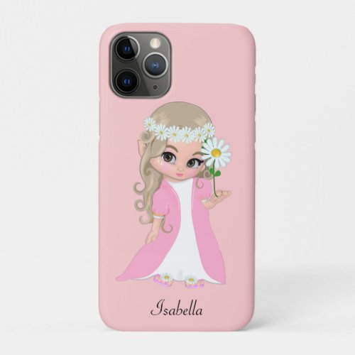 Cute Princess Holding a Flower on Light Pink iPhone 11 Pro Case