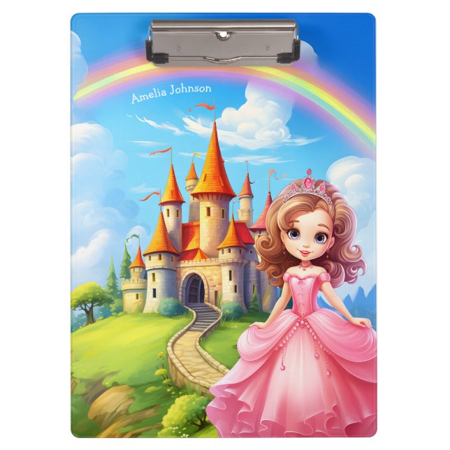 Cute Princess in a Fairy Tale Castle Personalized Clipboard (Front)