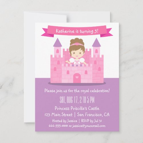Cute Princess in Castle Girl Birthday Party Invitation