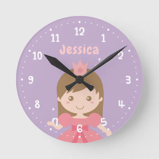 Princess Clock Drawing Cute Princess in Pink Girls Room Decor Clock | Zazzle