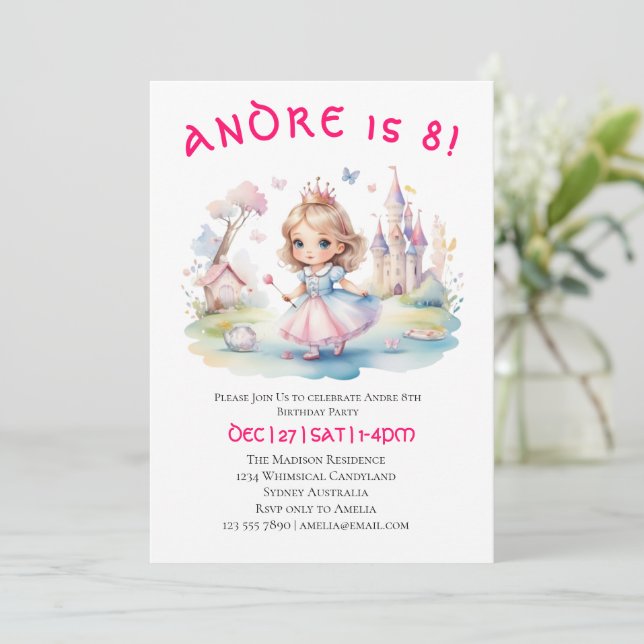 Cute Princess in Whimsical wonderland  Invitation (Standing Front)