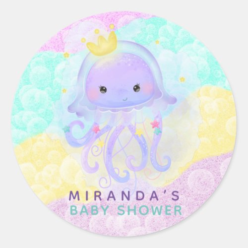 Cute Princess Jellyfish Patel Bubbles Baby Shower  Classic Round Sticker