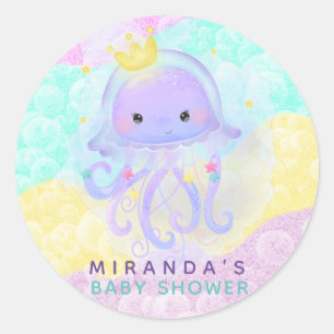 Cute Princess Jellyfish Patel Bubbles Baby Shower Classic Round Sticker