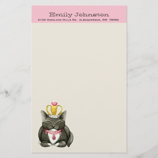 Cute Princess Kitty Custom Stationery (Front)