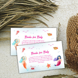 Cute Princess Mermaid Ocean Books For Baby Shower  Enclosure Card