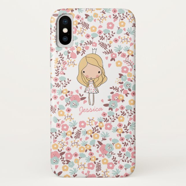Cute Princess Monogram Custom Floral Case-Mate iPhone Case (Back)