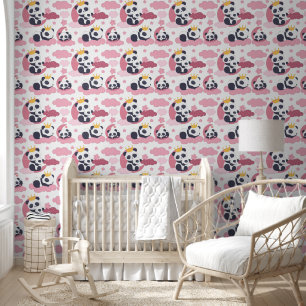 Cute Princess panda girls nursery Wallpaper