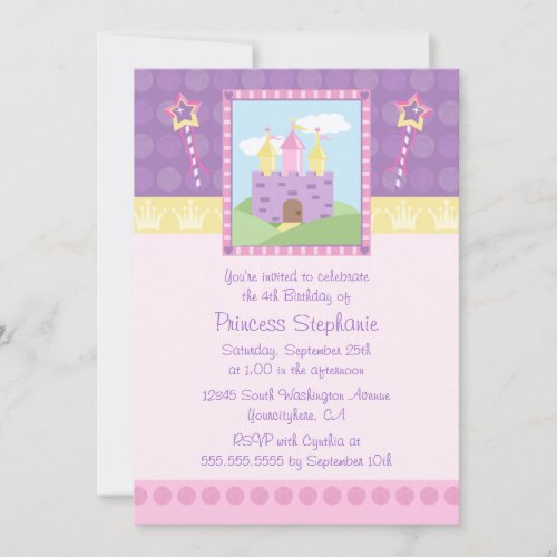 Cute princess party castle birthday invitation