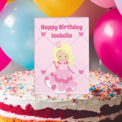 Cute Princess Personalized Pink Birthday Party  Cake Topper