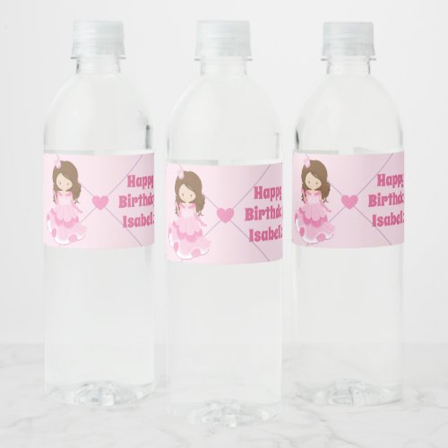 Cute Princess Personalized Pink Birthday Party Water Bottle Label