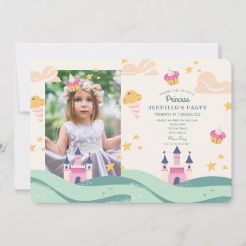 Cute Princess Photo Pink Castle Birthday Party Invitation