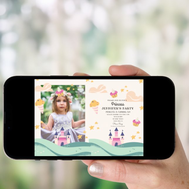 Cute Princess Photo Pink Castle Birthday Party Invitation (Front Digital)