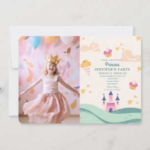 Cute Princess Photo Pink Castle Birthday Party Invitation