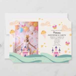 Cute Princess Photo Pink Castle Birthday Party Invitation
